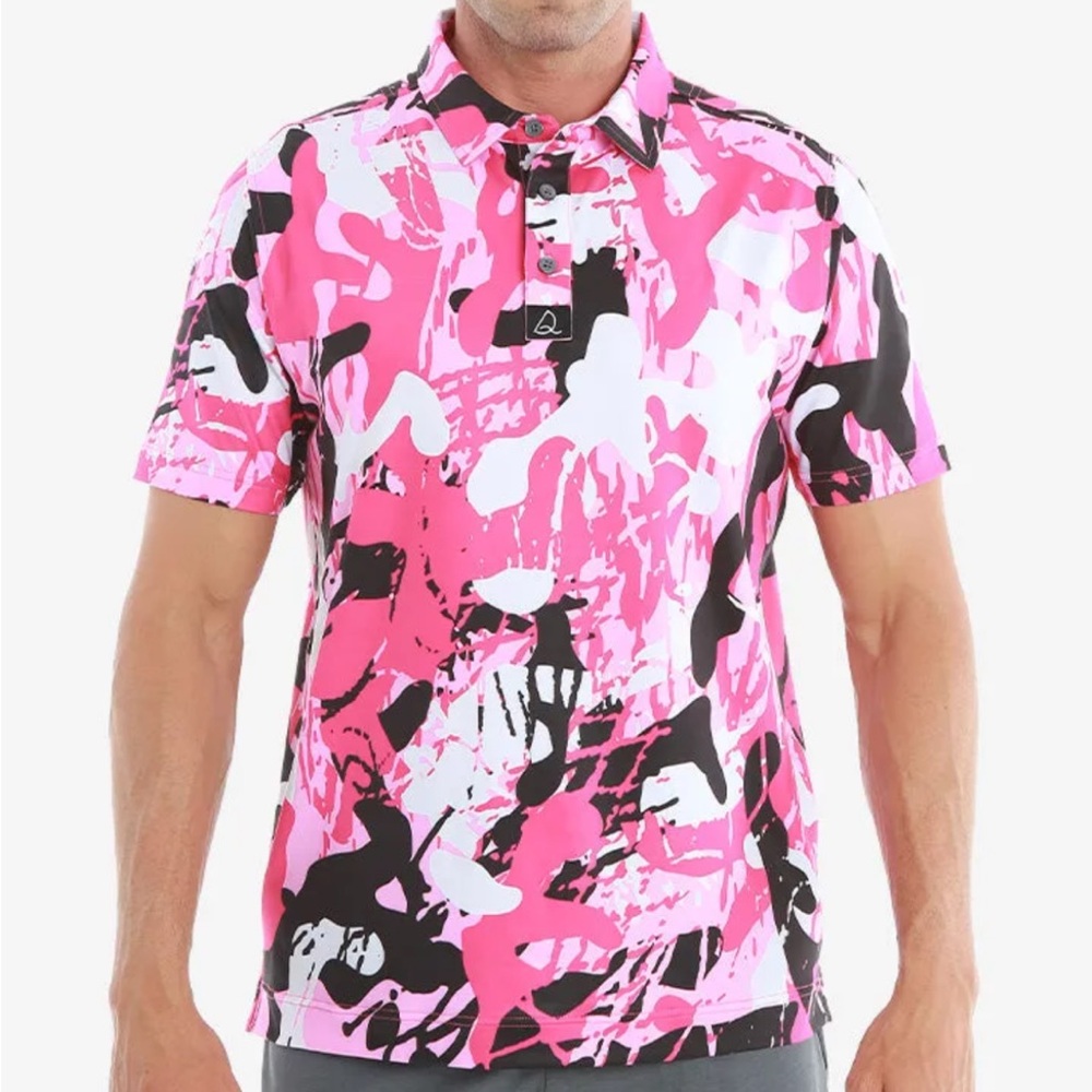 Deolax Men Pink And White Camouflage Golf Short Sleeve Polo Shirt